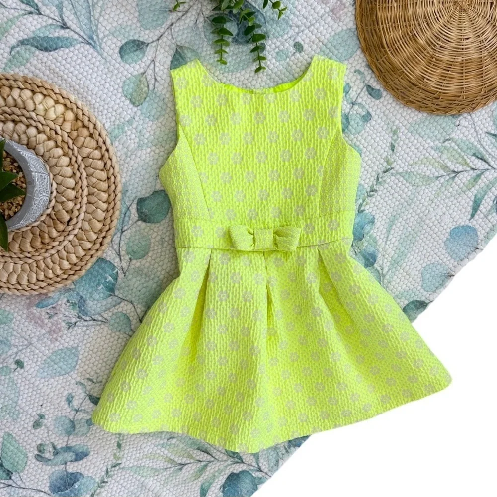 New Cat & Jack Toddler Girl Neon Lime Green Formal Floral Sleeveless Dress 2T